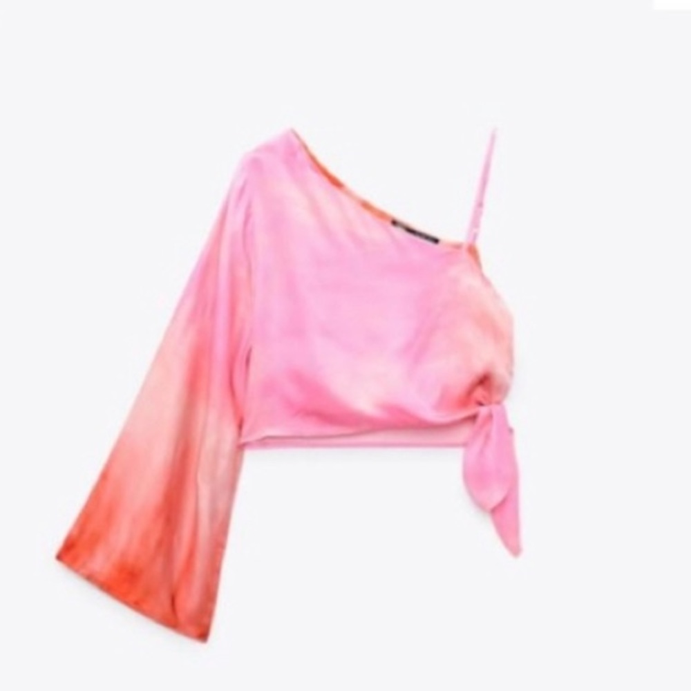 ZARA One Sleeve Tie Dye Waist Tie Top